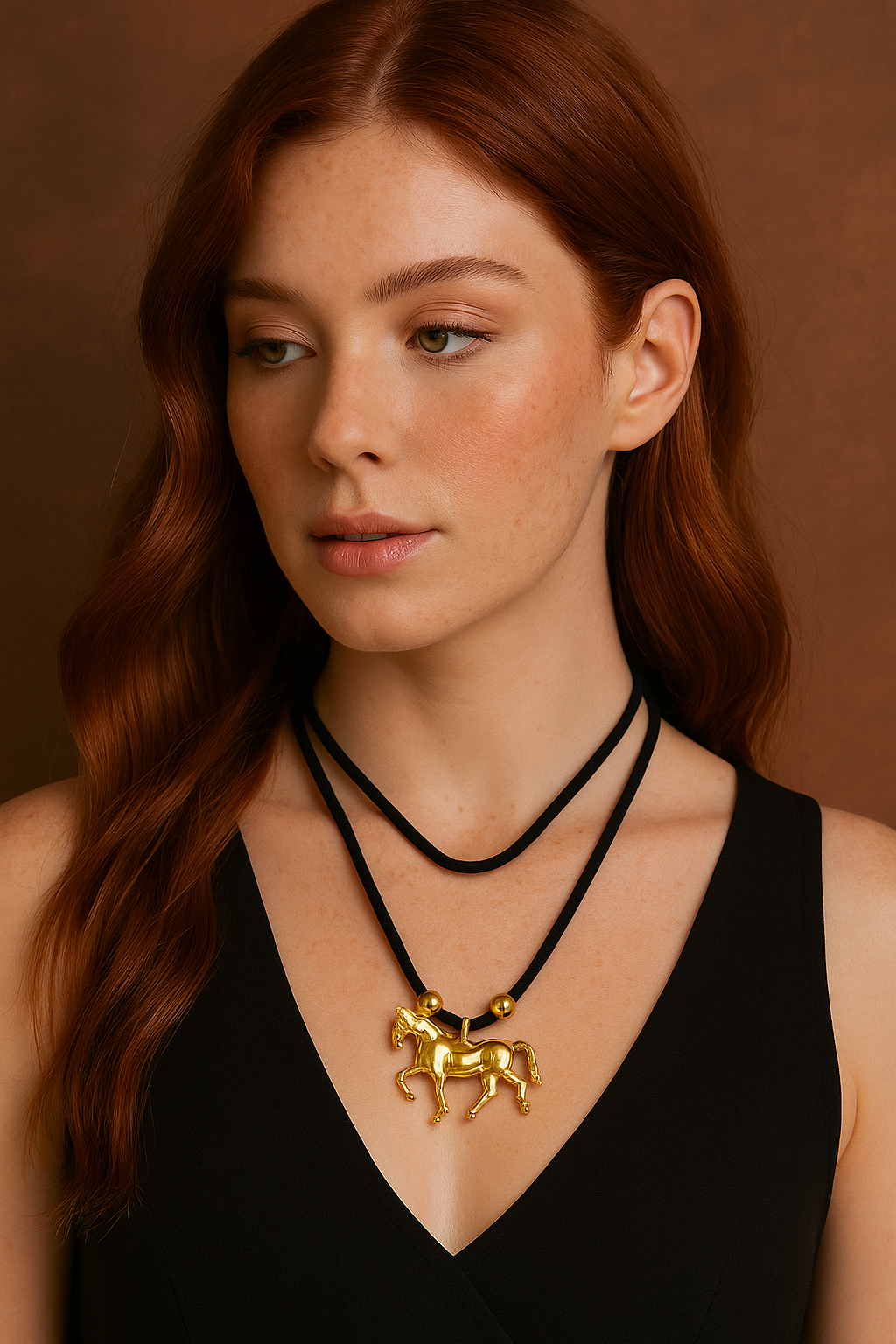 Colar Camurça Cavalo Dourado