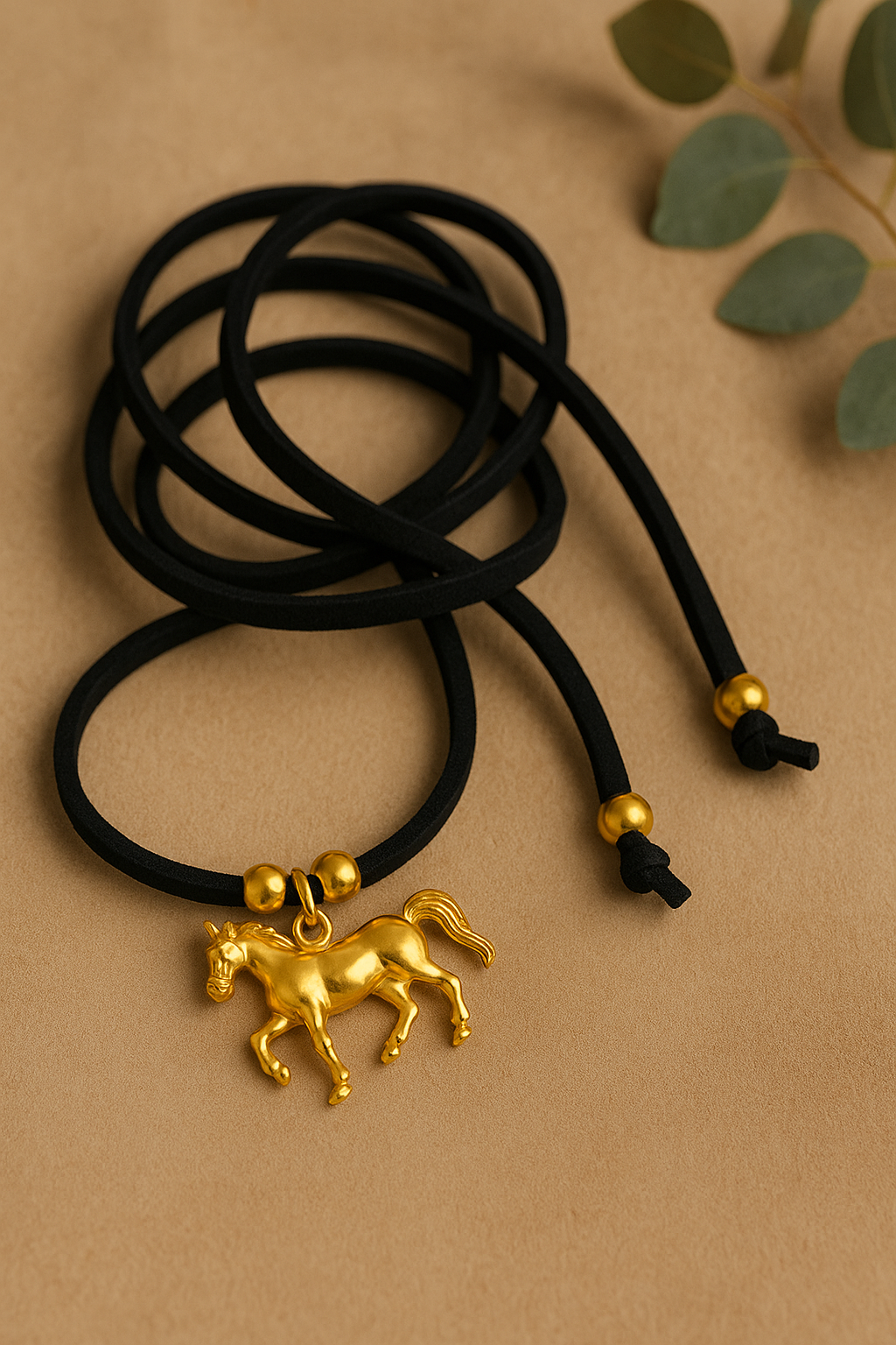 Colar Camurça Cavalo Dourado