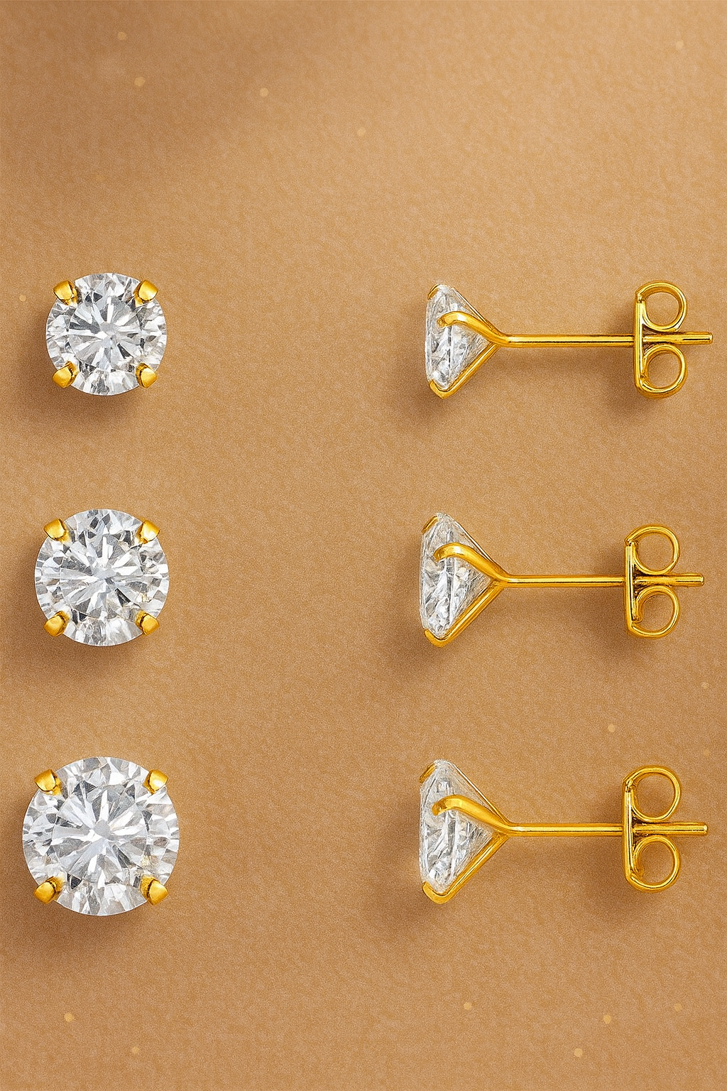 Trio de Brincos Ponto de Luz Redondo Dourado - Aço Inoxidável