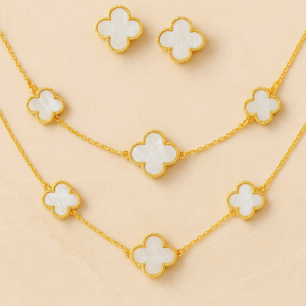 Conjunto Trevo Dourado Completo - Aço Inoxidável