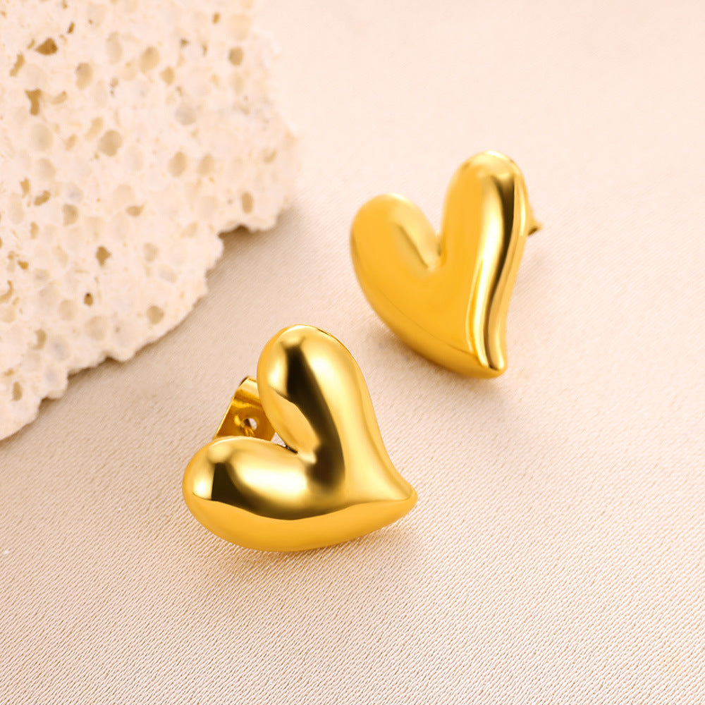 Brinco Coração Liso Dourado - Aço Inoxidável