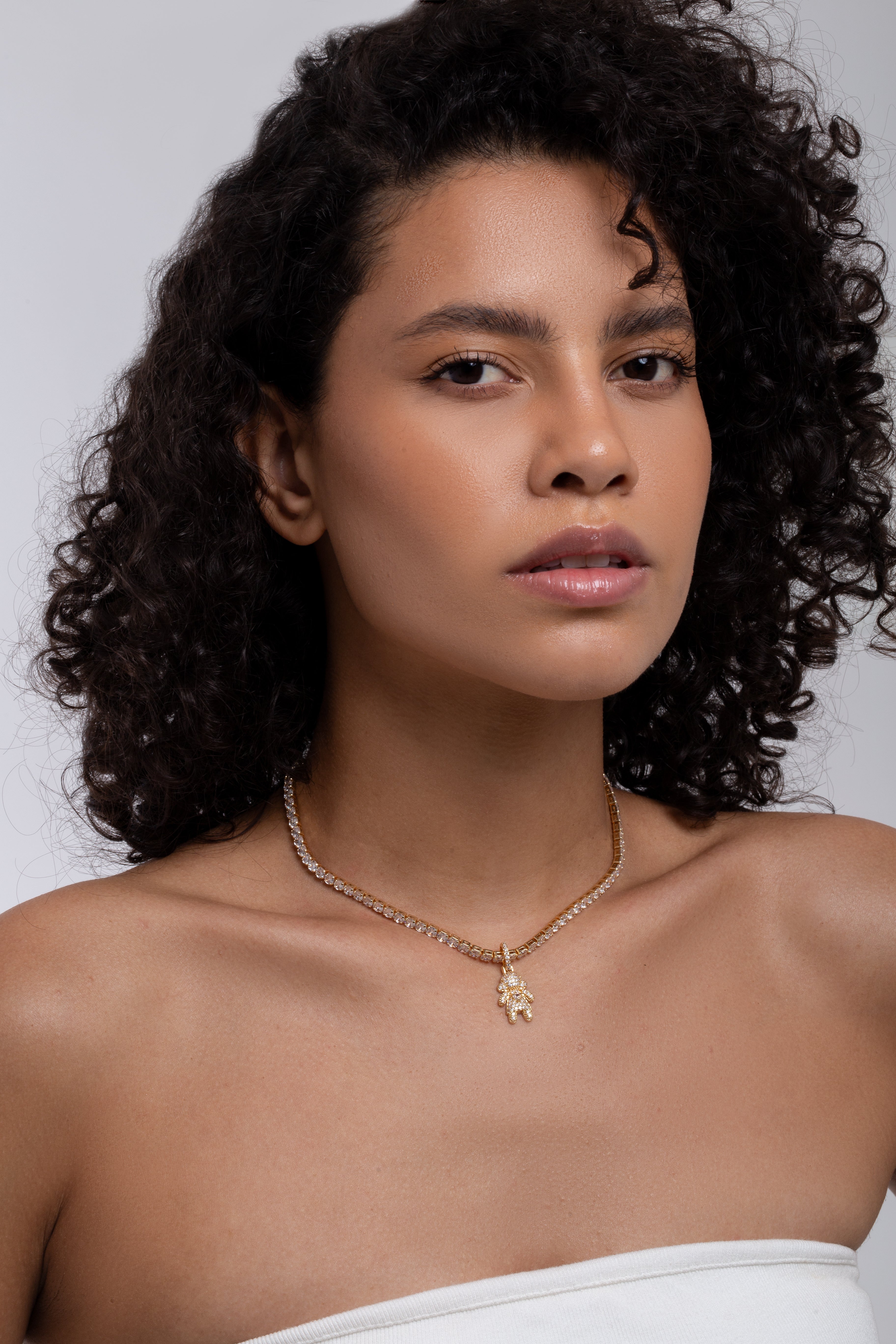 Colar Strass com pingente Dourado