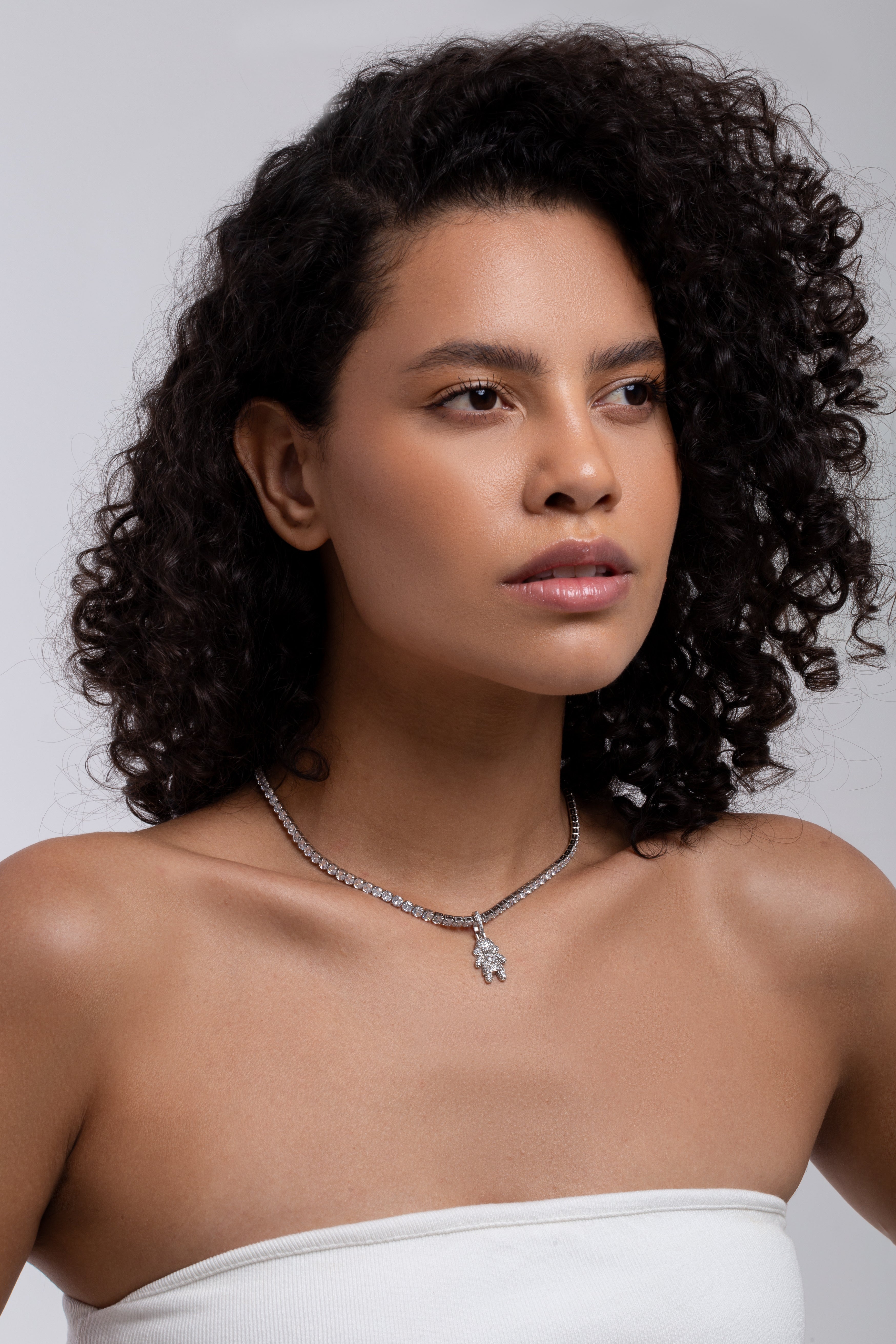 Colar Strass com pingente Prata