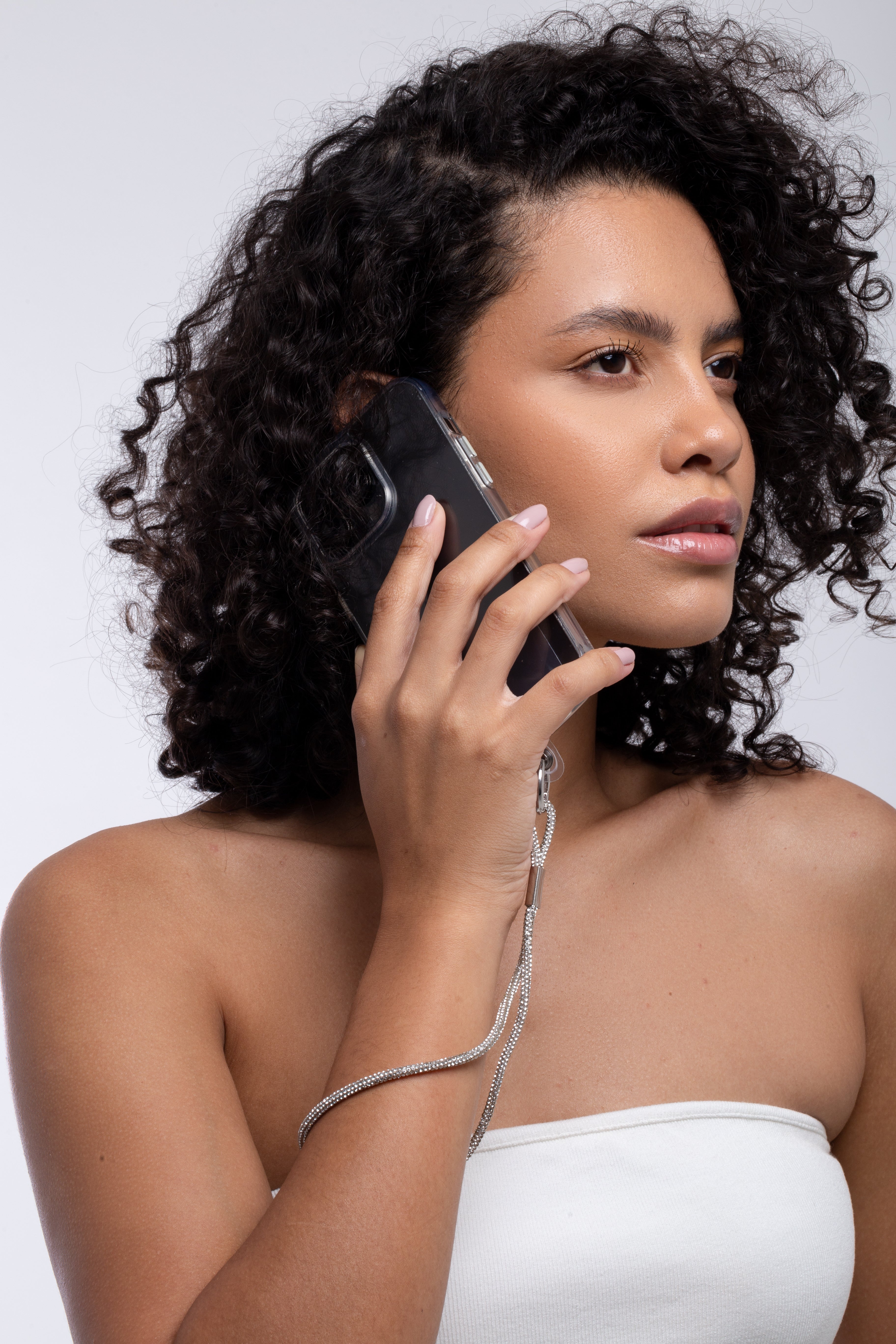 Cordão Universal para celular com Strass Prata