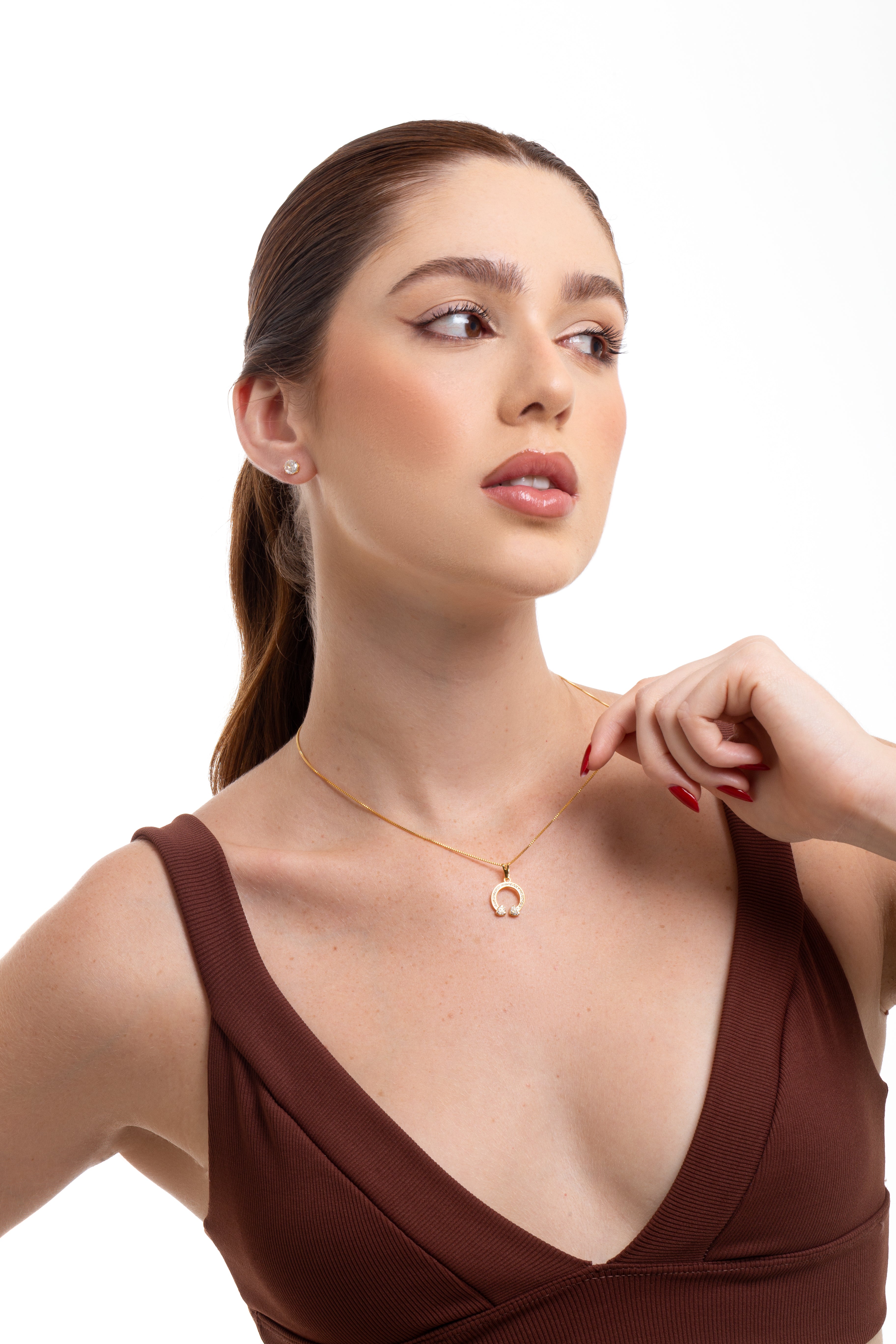 Conjunto Colar e Brinco Ferradura Dourado