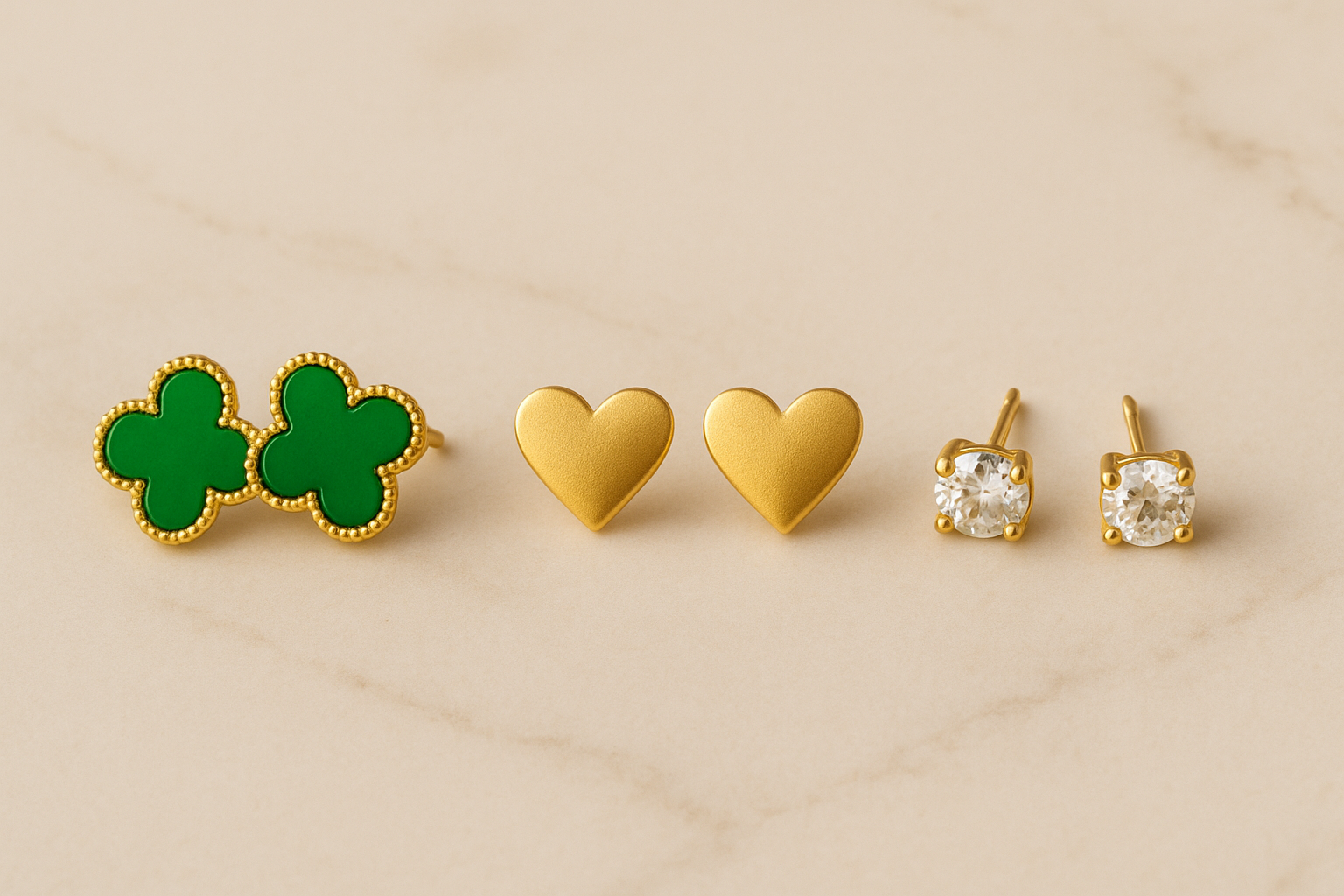 Trio de Brincos Delicado Dourado – Aço Inoxidável