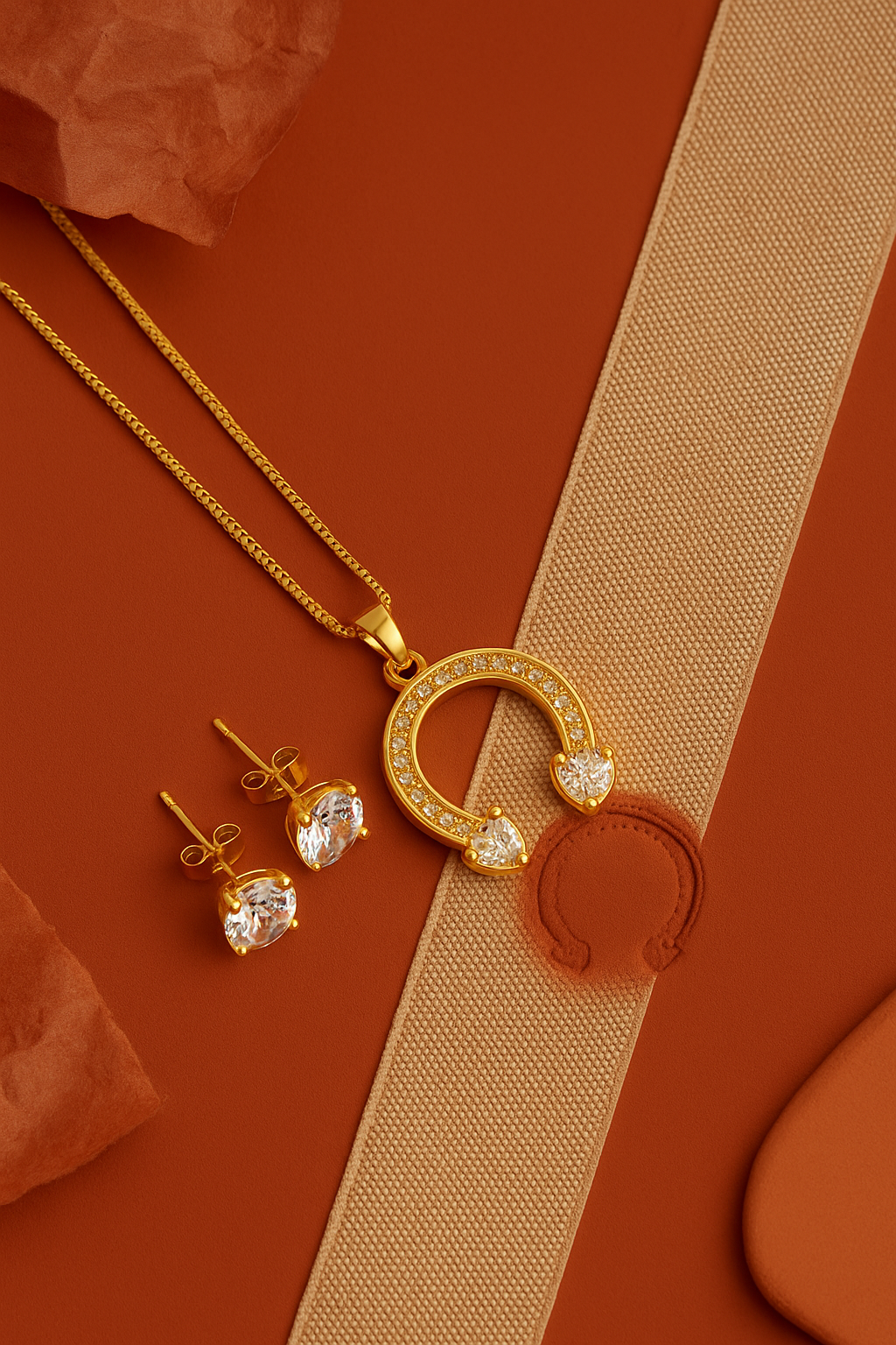Conjunto Colar e Brinco Ferradura Dourado