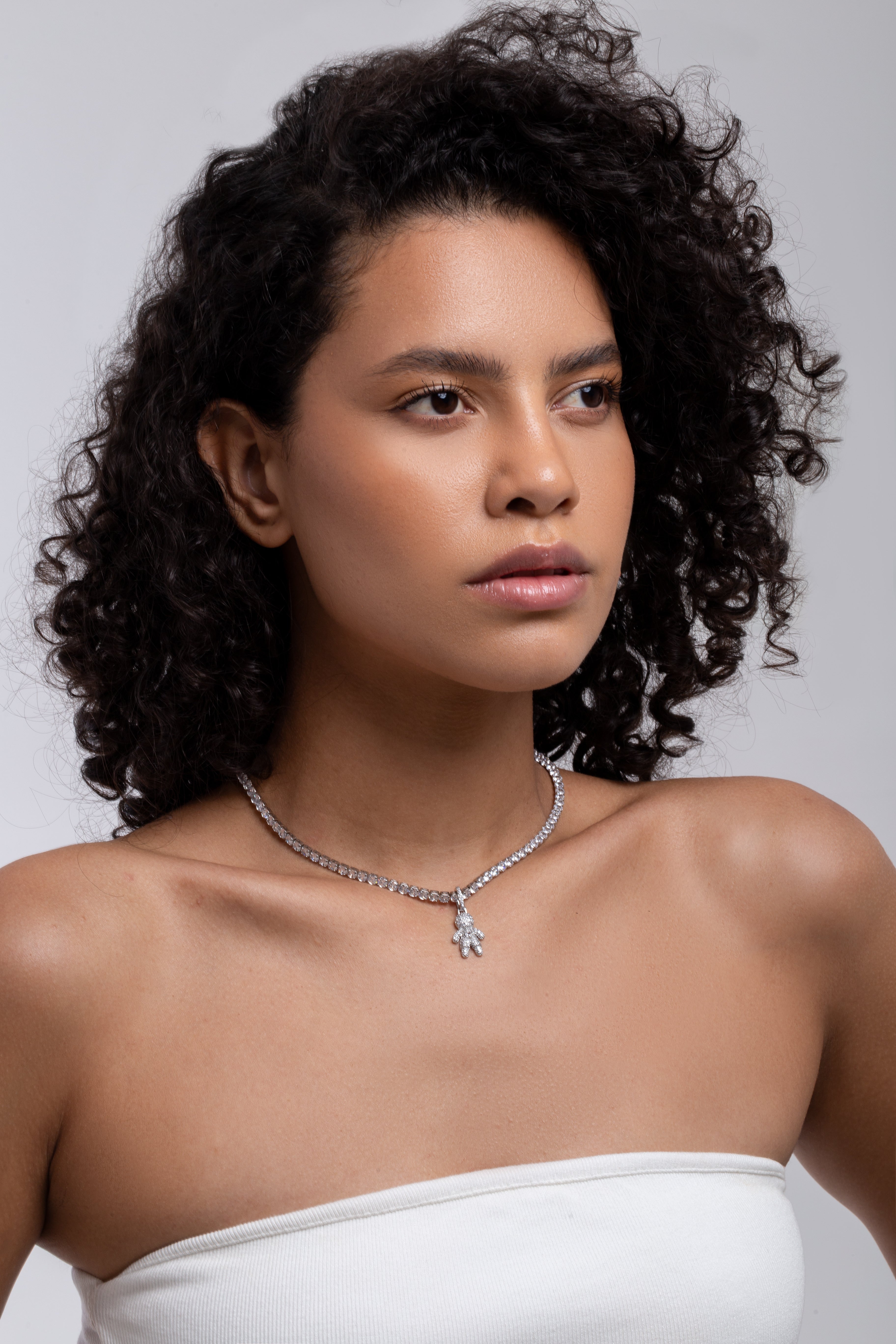 Colar Strass com pingente Prata