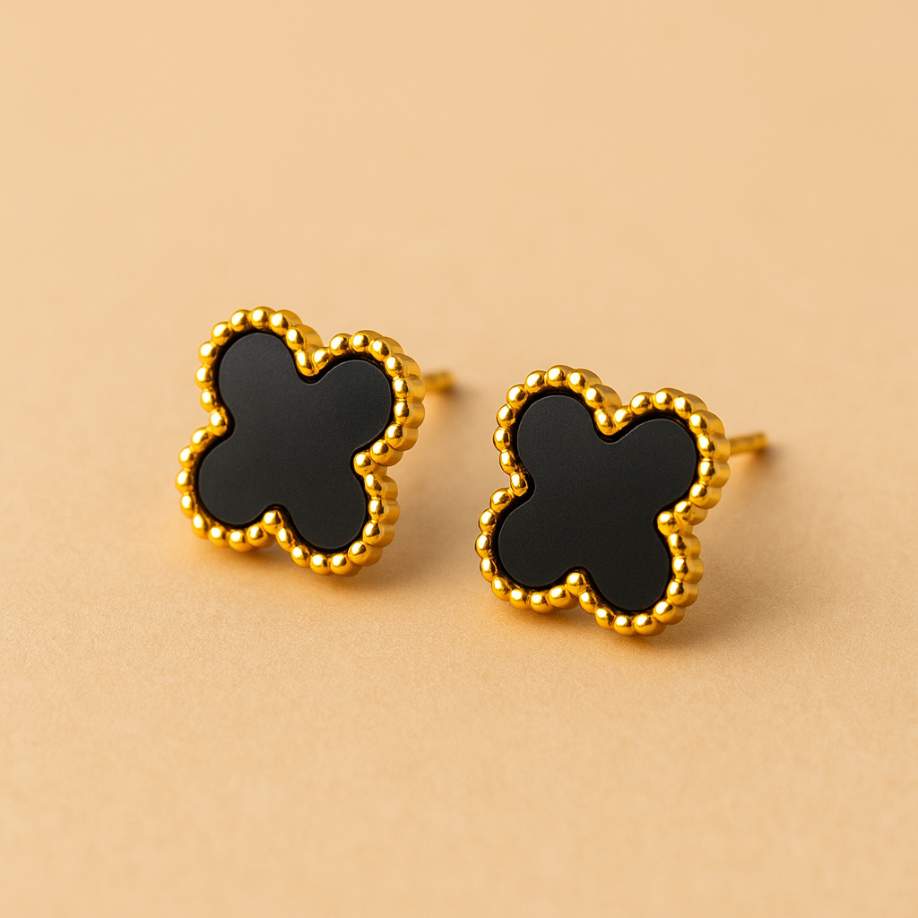 Conjunto Colar e Brinco Trevo Dourado - Aço Inoxidável