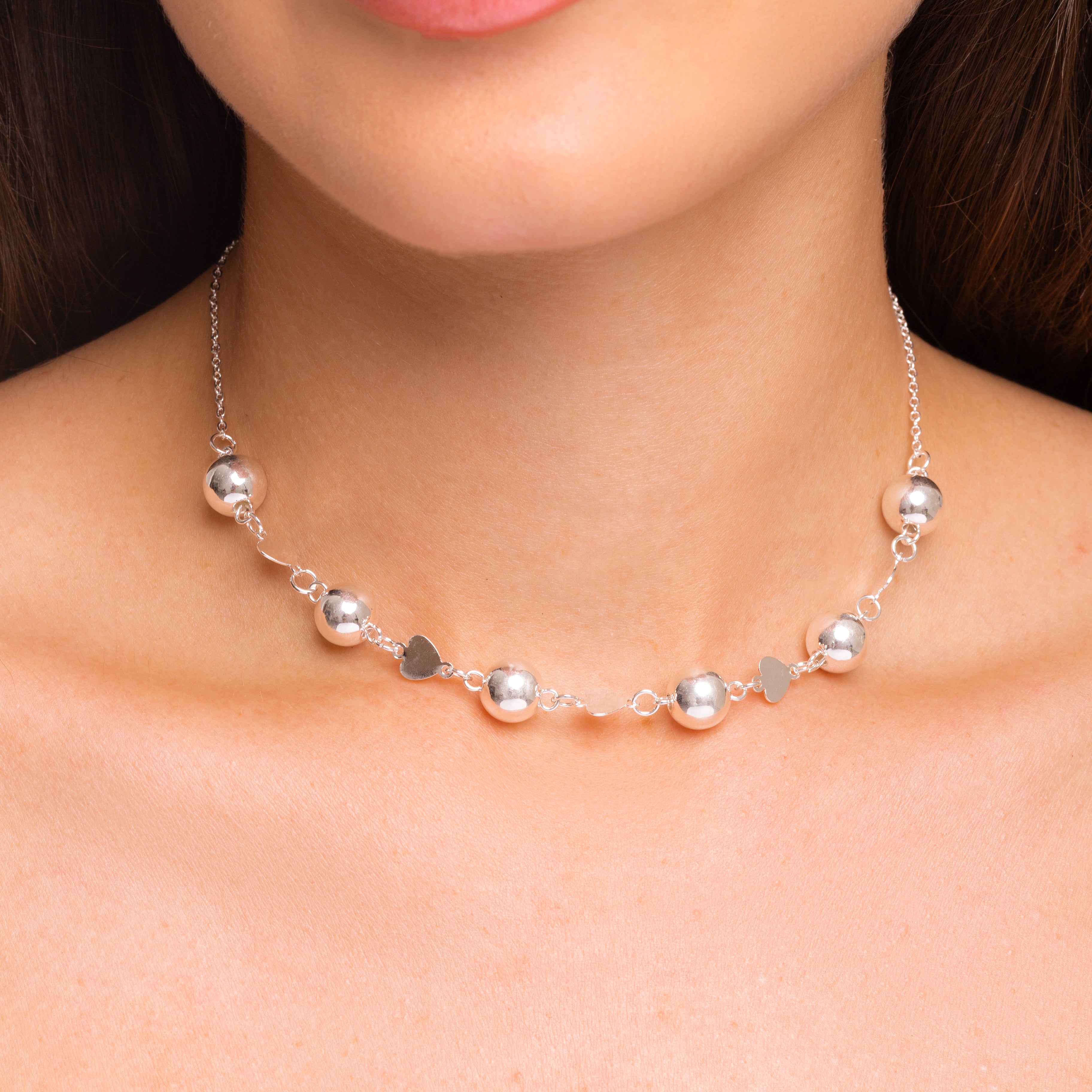 Choker Esfera Coração Prateado