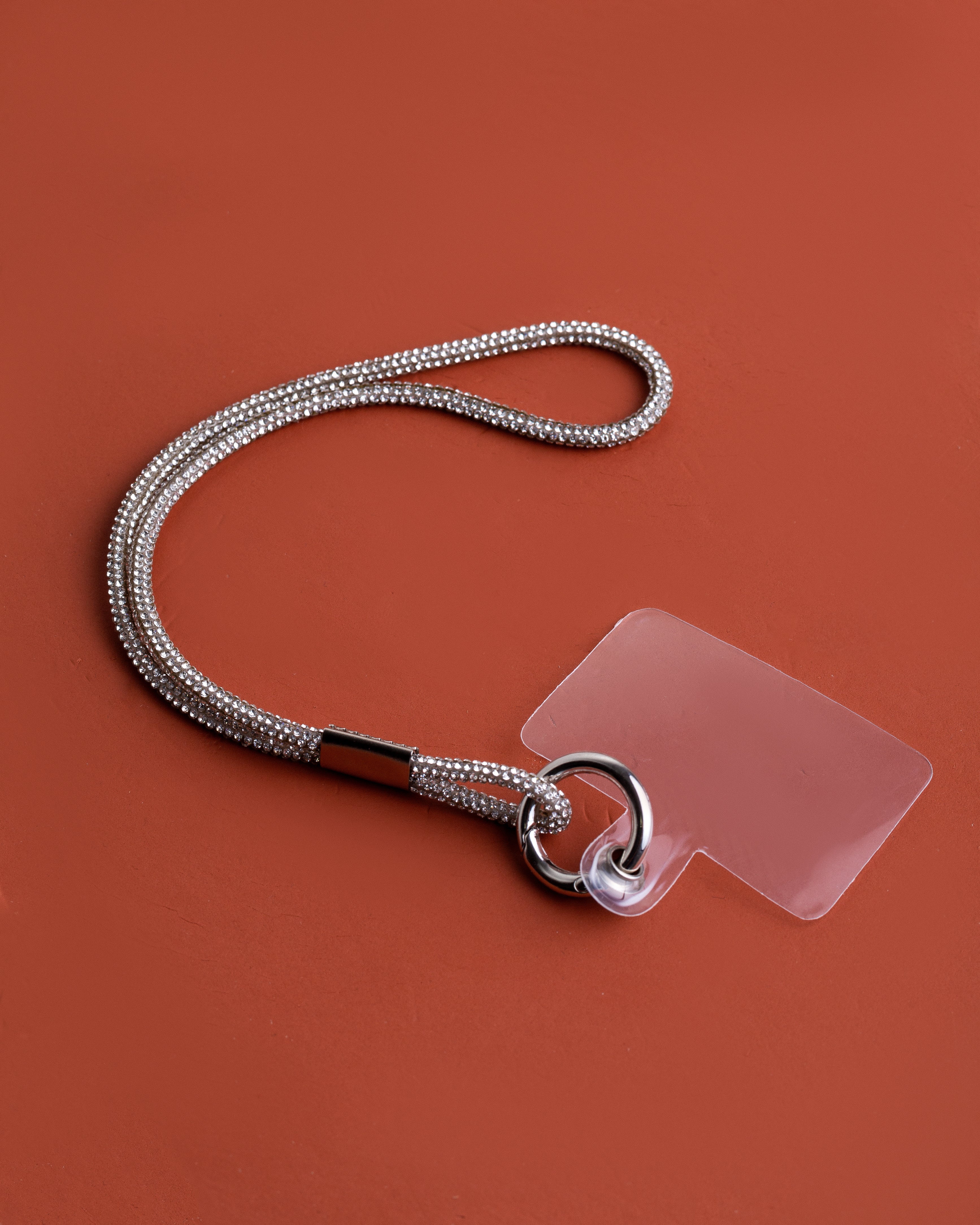 Cordão Universal para celular com Strass Prata