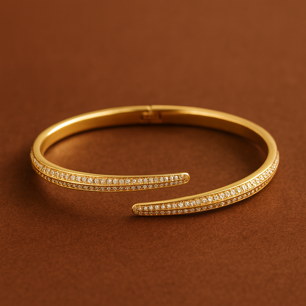 Bracelete Aberto Cravejado Dourado - Aço Inoxidável