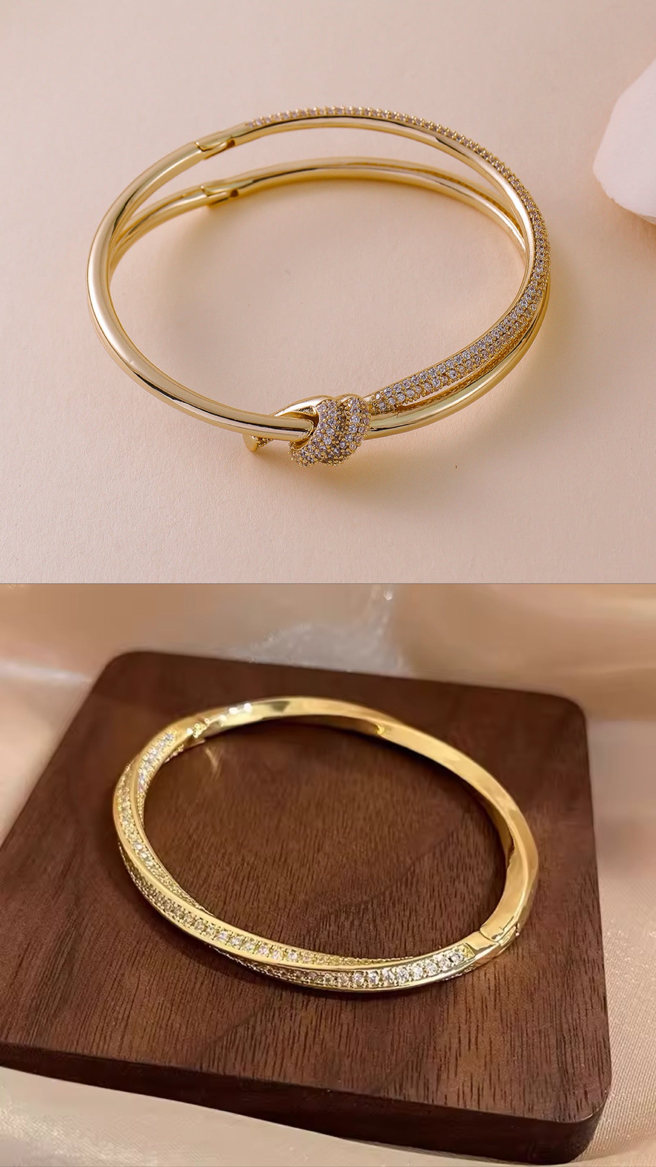 Bracelete Cravejado Torcido + Bracelete Nó Cravejado Dourado