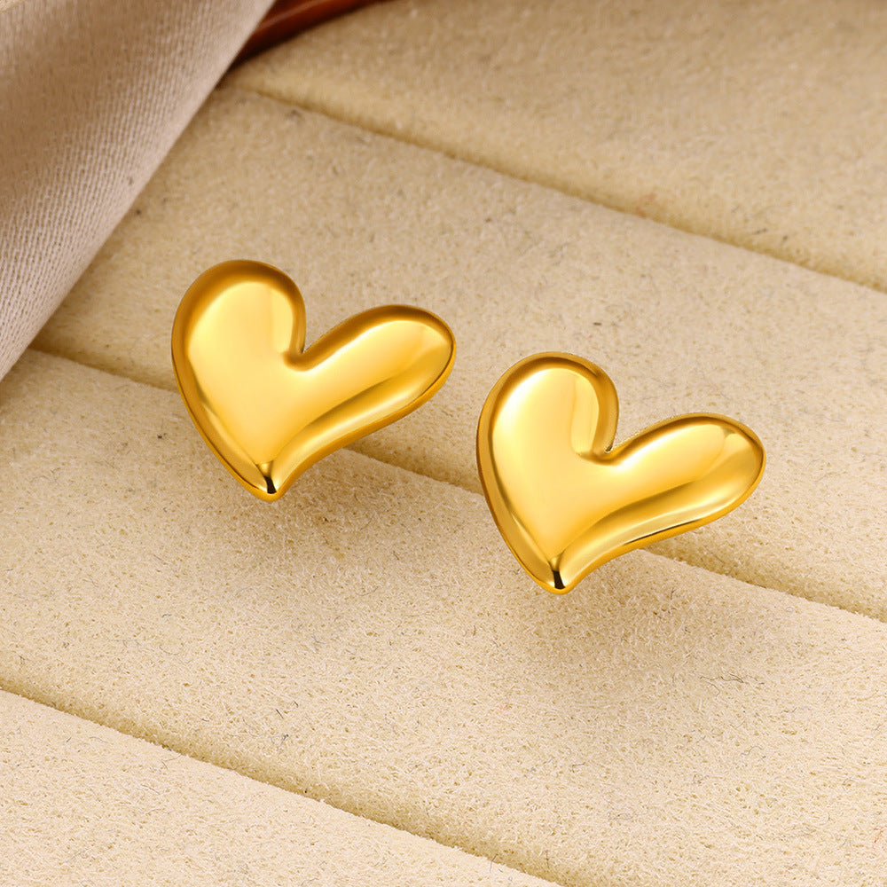 Brinco Coração Liso Dourado - Aço Inoxidável