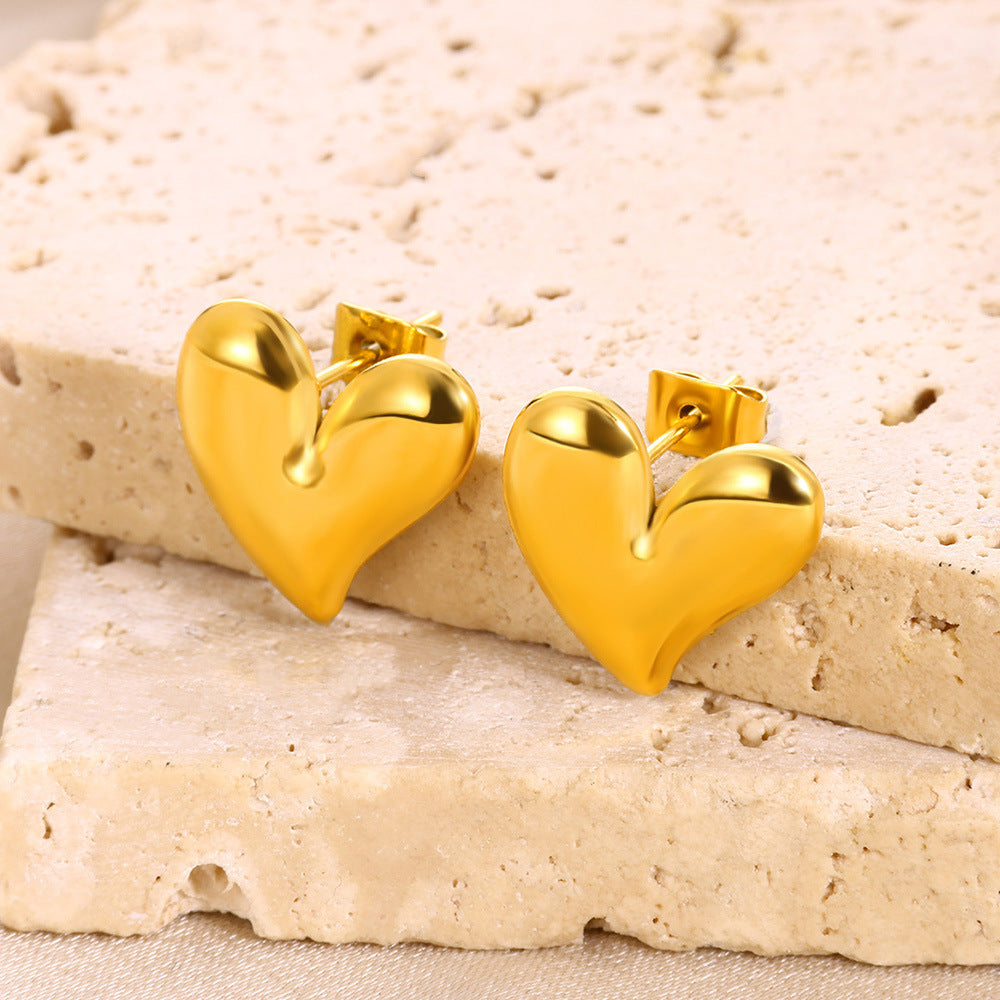 Brinco Coração Liso Dourado - Aço Inoxidável