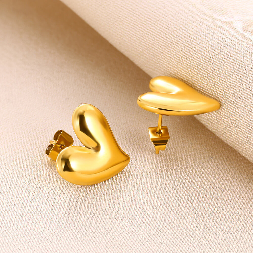 Brinco Coração Liso Dourado - Aço Inoxidável